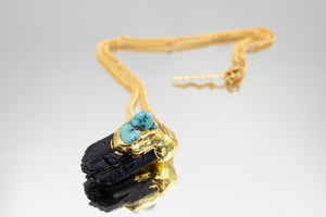 COLLIER KUNDALINI TOURMALINE ET TURQUOISE